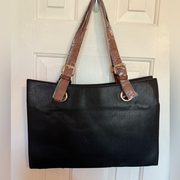 Tabatha Bag Pleather Tote With Many Individual Compartments Black and Brown NWT - Picture 4 of 9